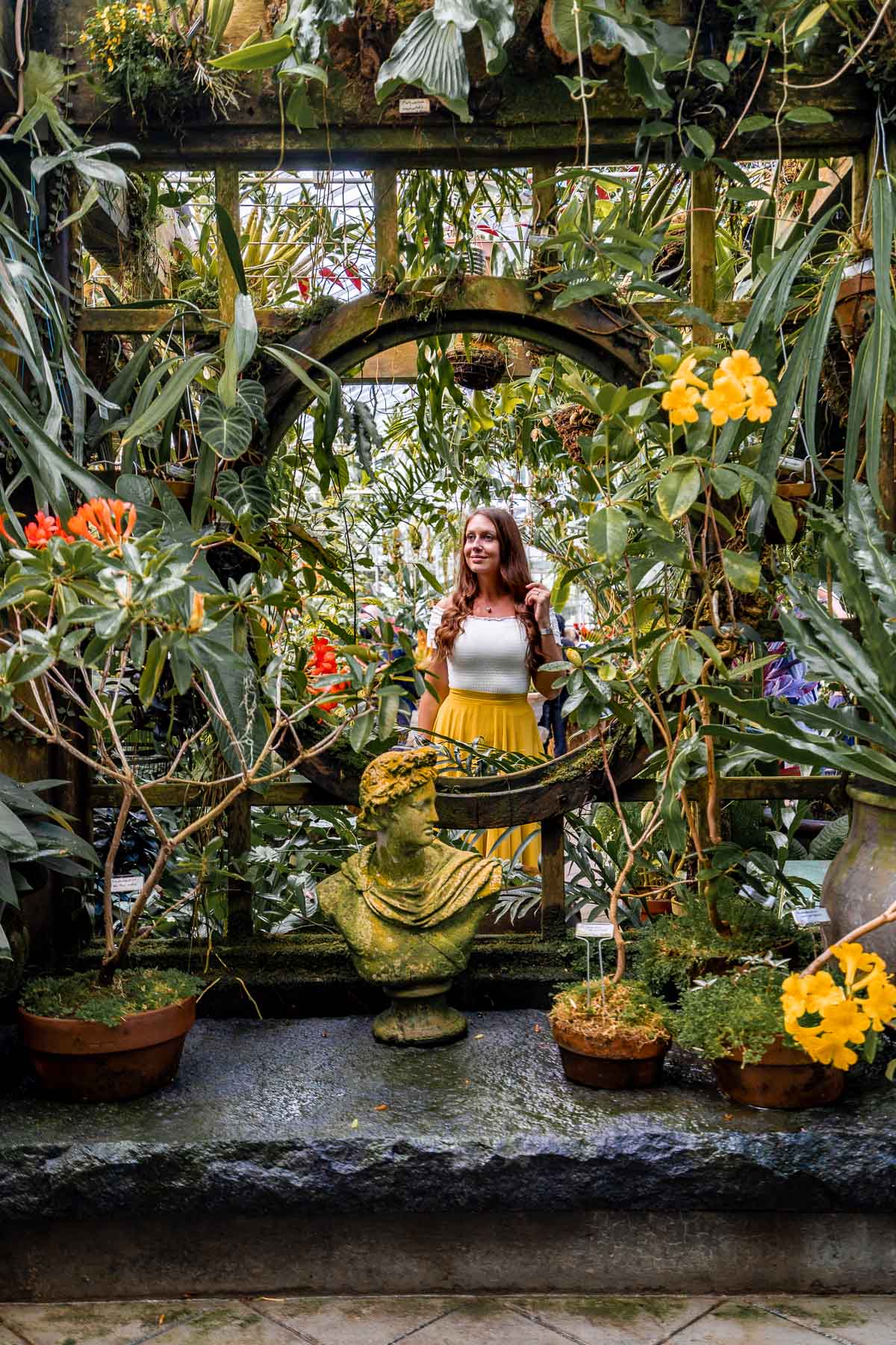 Girl in yellow skirt at the Conservatory of Flowers in San Francisco