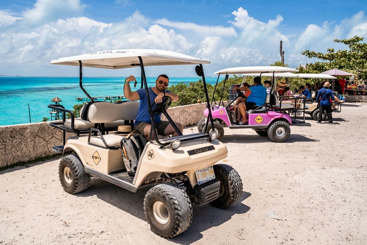 Guy in a golf cart on Isla Mujeres