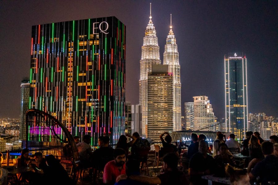View of the Petronas Towers at night from Heli Lounge Bar, Kuala Lumpur