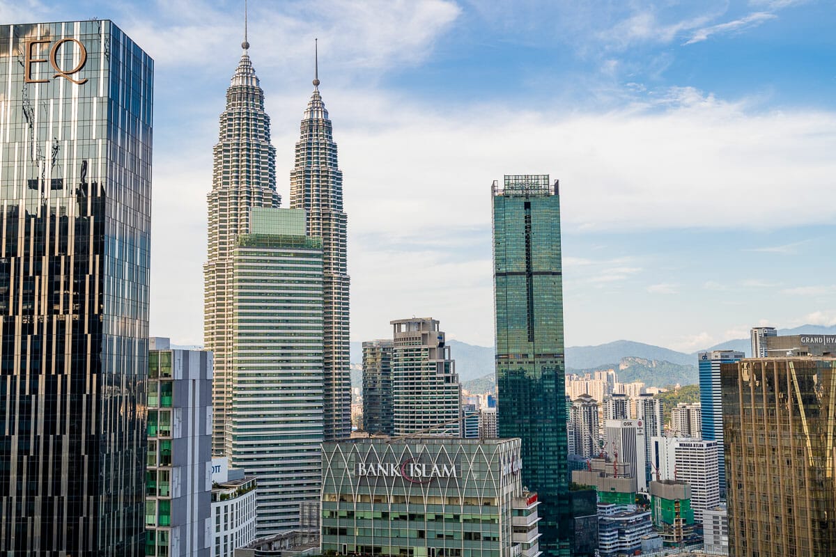 View of the Petronas Towers from Heli Lounge Bar, Kuala Lumpur