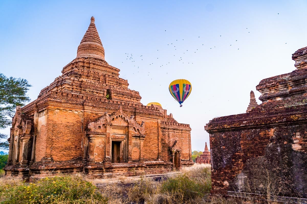 Hot air balloon above the temple in Bagan, Myanmar