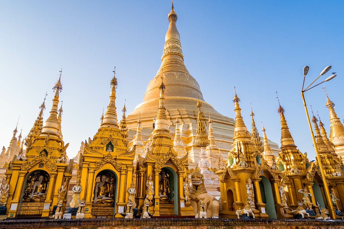 The golden stupa at Shwedagon Pagoda in Yangon, Myanmar
