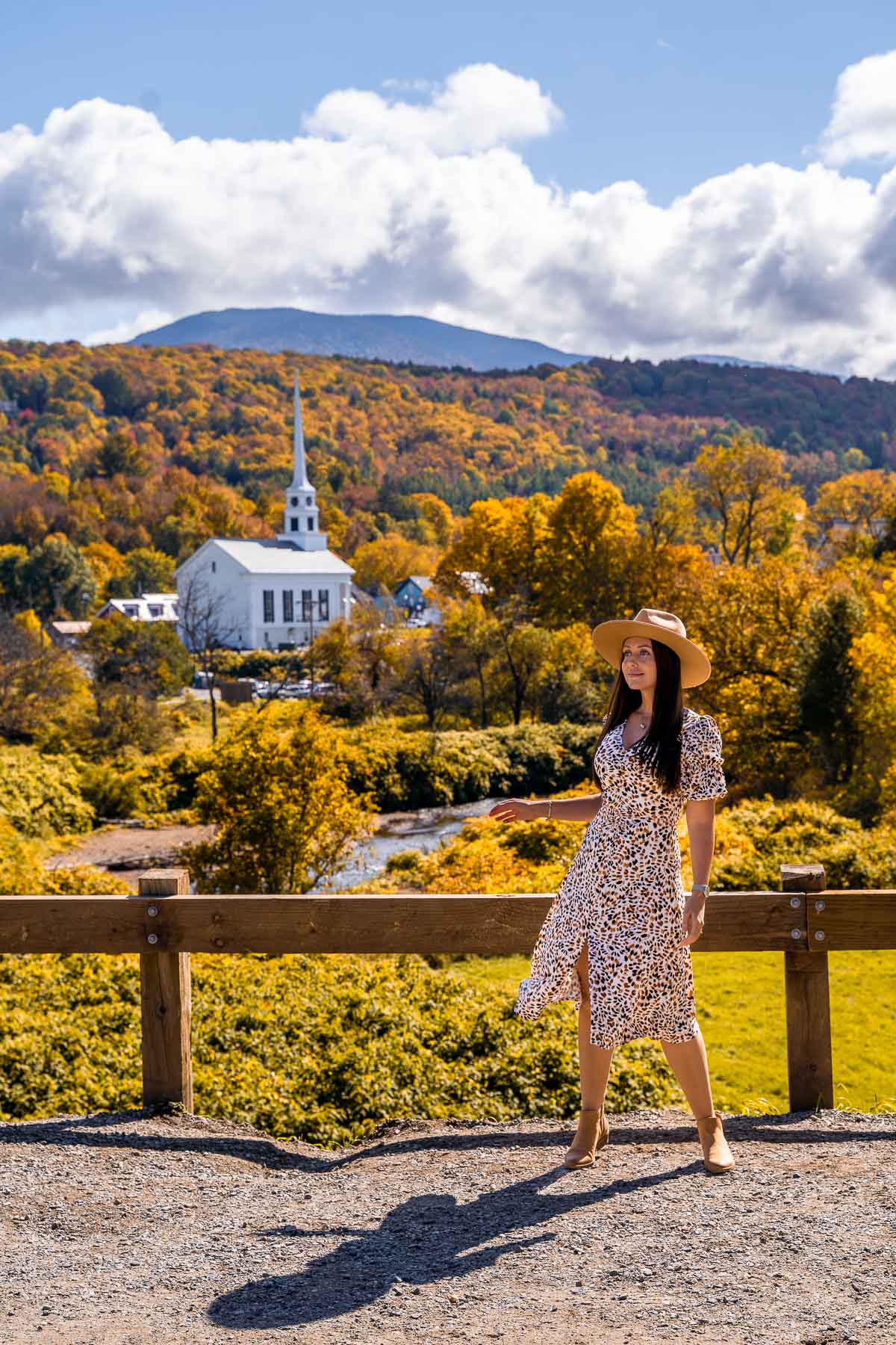 Girl at a viewpoint in Stowe at fall