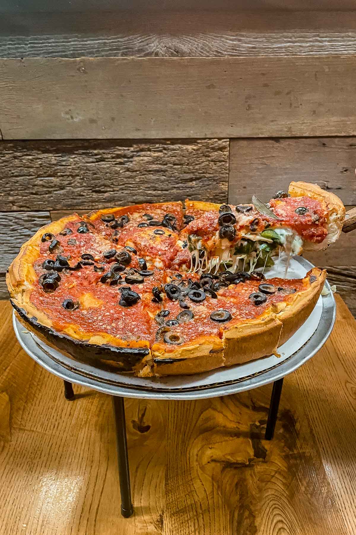 Deep dish pizza at Giordano's in Chicago