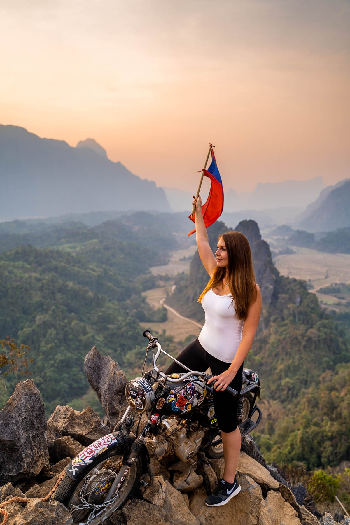 Girl at the top of Nam Xay Viewpoint in Vang Vieng, Laos