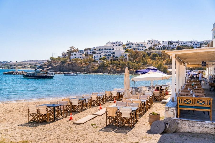 Seaside restaurant in Piso Livadi in Paros, Greece