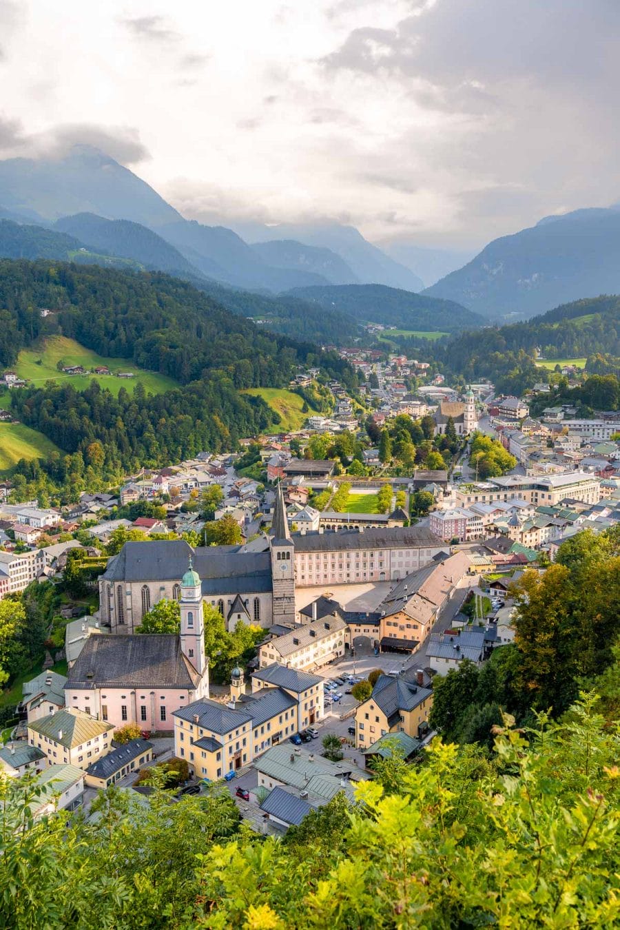 Panoramic view of the town of Berchtesgaden from Lockstein observation deck