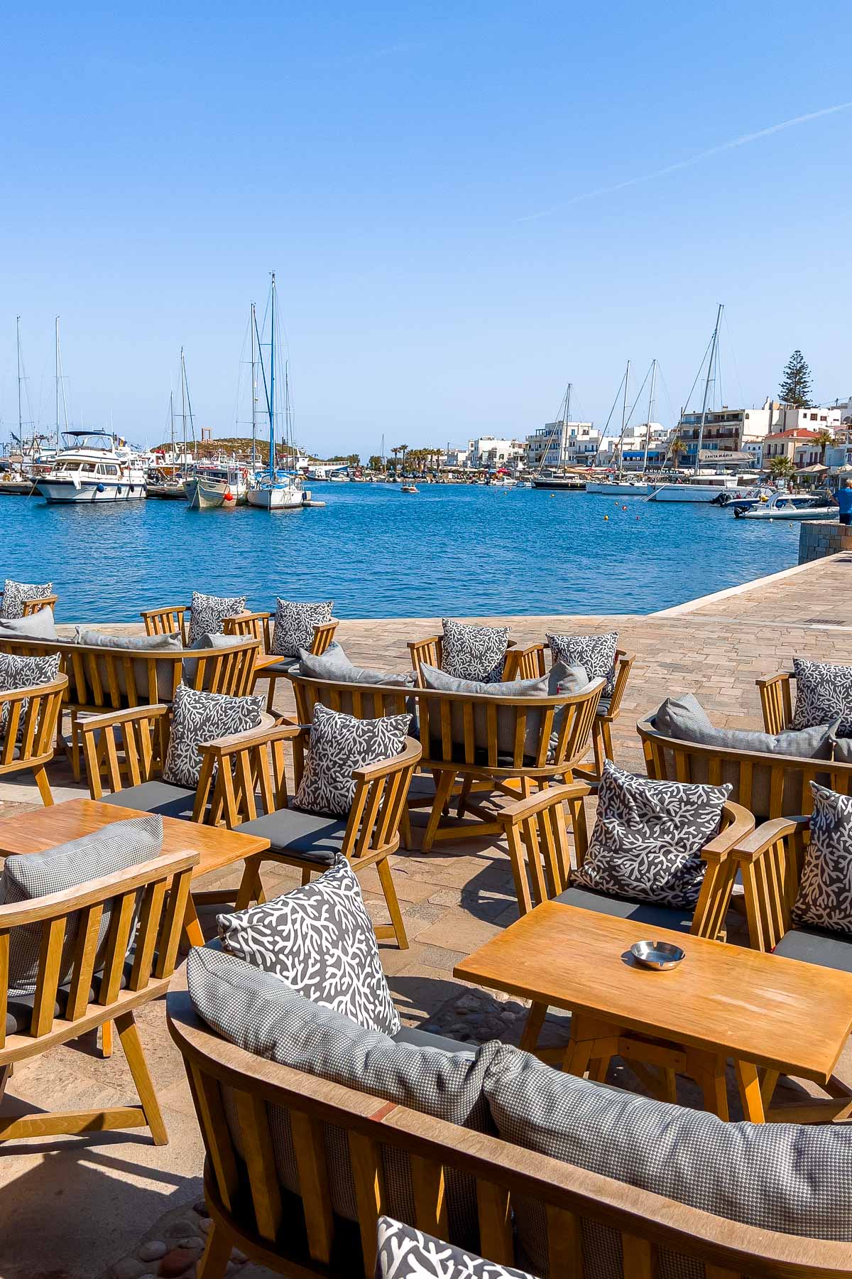 Outdoor tables at Cream on Top, Naxos
