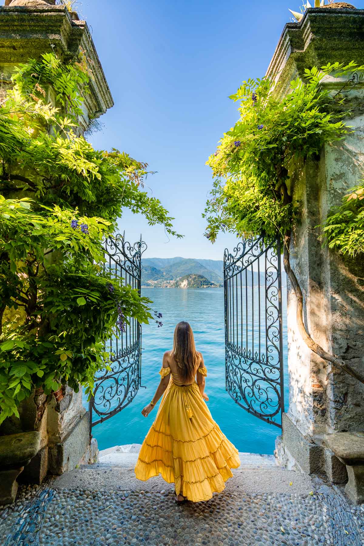 Girl in yellow dress at Villa Cipressi, Lake Como