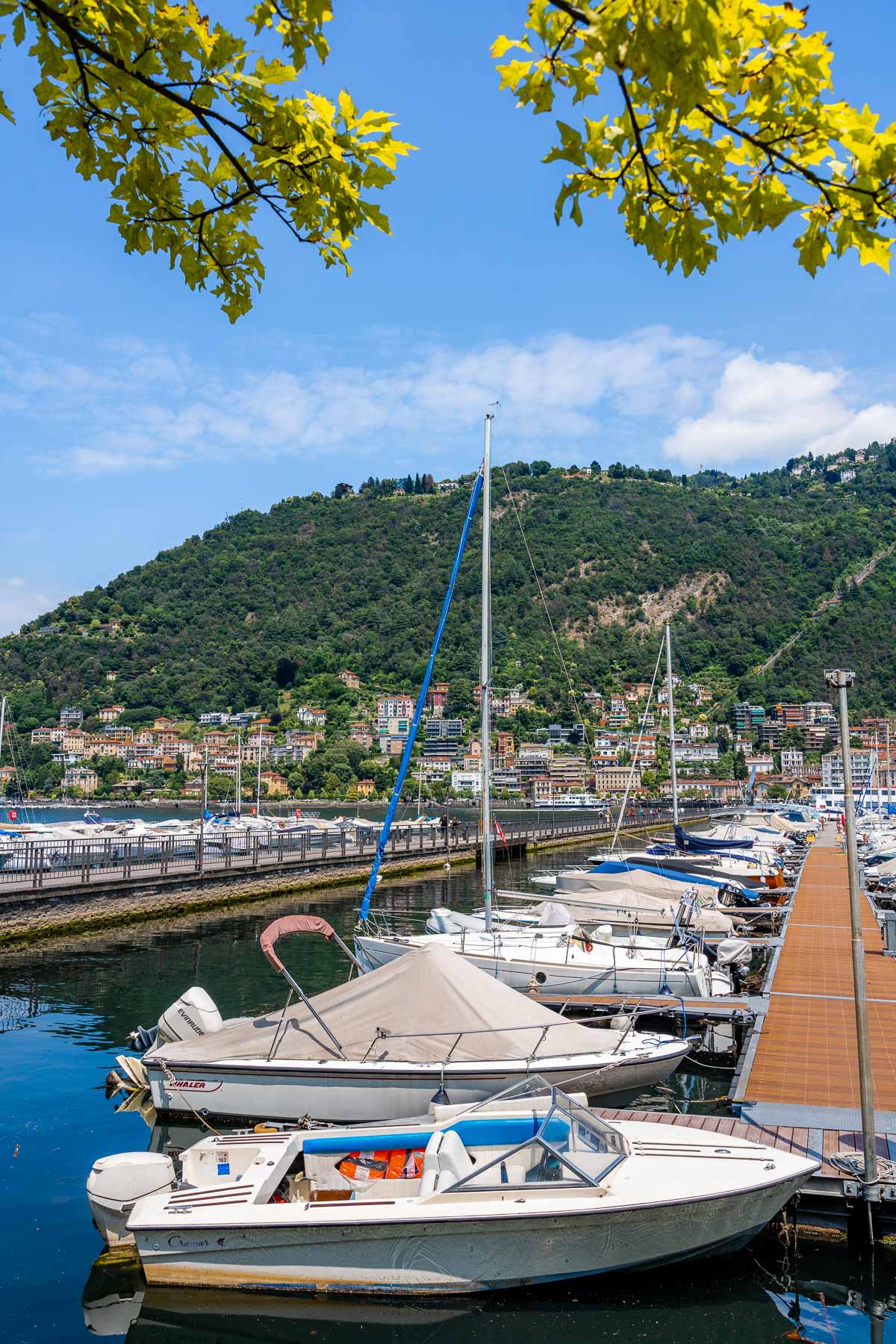 Yachts in the harbor in Como, Lake Como