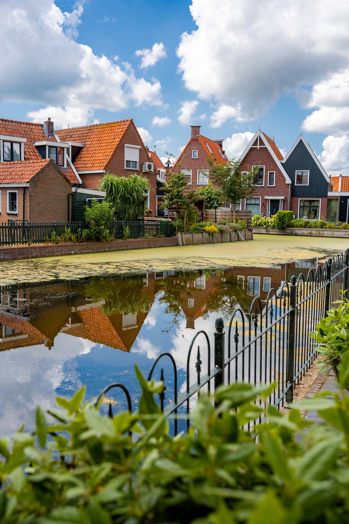 Houses with a reflection in Volendam, Netherlands